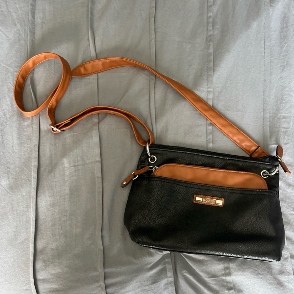 Rosetti Black and Tan Crossbody Shoulder Bag